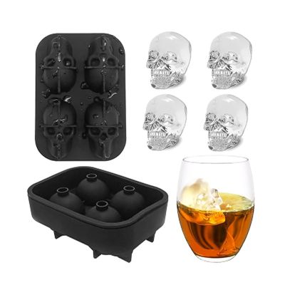 3D Skull Ice Silicone Mold Maker Ice Cube Tray Pudding Mold Cake Candy Mould Bar Party Cool Wine Ice Cream Kitchen DIY Accessory Ice Maker Ice Cream M