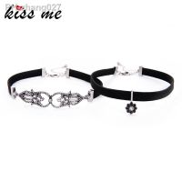 KISS ME 2 Pcs/Set Black Imitation Leather Geometric Crystal Flower Choker Necklace Unique Women Maxi Necklace Jewelry