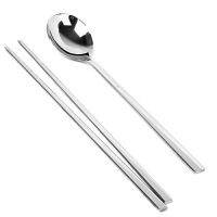 พร้อมส่ง​ 스푼과 젓가락 ชุดช้อนตะเกียบสแตนเลส Spoon and chopsticks(Stainless steel) 1 ชุด