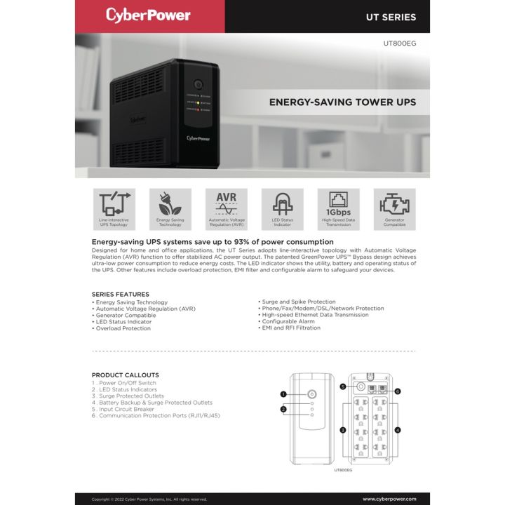 cyberpower-เครื่องสำรองไฟ-360-วัตต์-รุ่น-ut650eg-480-วัตต์-รุ่น-ut800eg
