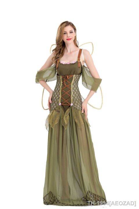 aeozad-mulheres-ผู้ใหญ่-tinkerbell-vestido-de-princesa-traje-flor-fadas-festa-ฮาโลวีน-conto-floresta-verde-คอสเพลย์-fantasia