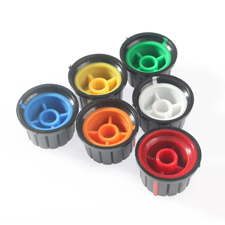 30pcs-lot-6-color-24x15mm-wh148-rotary-potentiometer-knob-cap-plastic-knob-cap-for-light-and-sound-control-diy-volume-knob-guitar-bass-accessories