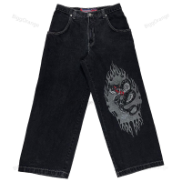 Graphic Print Black Jeans Men Clothing High Street Harajuku Vintage Washed Baggy Jeans for Men Casual Wide Leg Mens Jeans