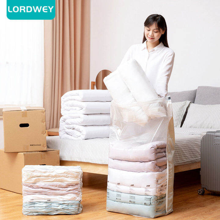 LORDWEY Clothes Storage Vacuum Bag with Valve No Need Pump Transparent