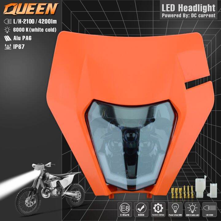 QUEEN X MOTOR Motorcycle LED Headlight Headlamp Head Light Supermoto Fairing For KTM EXC SXF MX