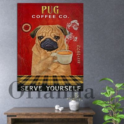 Pug Coffee Co .Est 1972ให้บริการตัวเองผ้าใบโปสเตอร์-ปั๊กสุนัขกาแฟของขวัญสำหรับตกแต่งบ้าน-HD พิมพ์ผนังศิลปะ