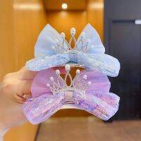 Barrettes Princess Pearl Hairpin Little Girl Bow Crown Hair Ornament Sequin Gauze