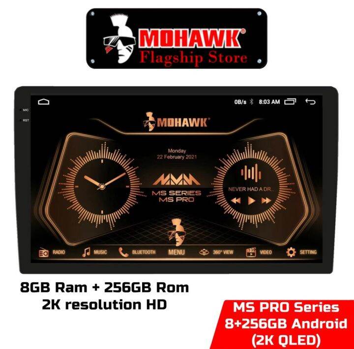 Mohawk MS PRO Series 2K Resolution 8+256GB QLED Car Android Player Plug n Play For Proton