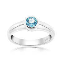 CHRISHA_แหวนเงินแท้ 925 ประดับพลอยบลูโทแพซ (Blue Topaz) และเคลือบด้วยทองคำขาว ขนาด 7.5 *บริการปรับขนาดแหวนฟรี แชทกับร้านก่อนสั่งซื้อ*