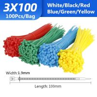 100pcs/bag 6 Color 1.9mmx100mm 1.9mmx100mm Self-Locking Nylon Wire Cable Zip Ties Cable Ties White Black Organiser Fasten Cable