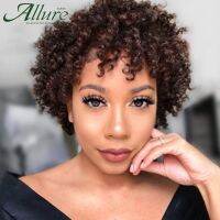 Short Brown Afro Curly Human Hair Wigs For Black Women Afro Kinky Puff Human Hair Soft Spiral Curl Brazilian Remy Hair Allure Hand Tool Parts Accessor