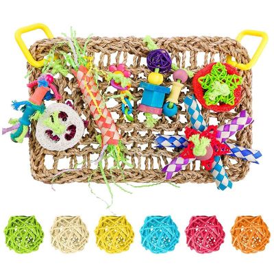 Bird Toys Parrot Foraging Wall Toy Rattan Wicker Bite Balls Colorful Seagrass Woven Climbing Chewing Hammock Mat