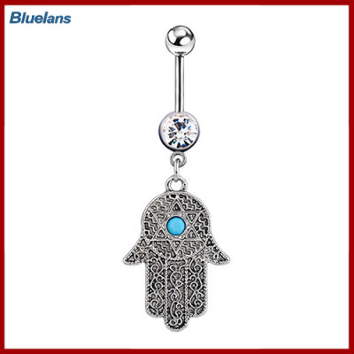 Bluelans®1ชิ้นวินเทจ Hamsa สัญลักษณ์ Fatima มือ Rhinestone หมุดเจาะสะดือแหวน