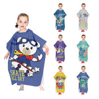 Kids Fashion Beach Changing Bathrobe Hooded Cloak Microfibre Bath Towel Boys Girls Sunscreen Beach Pareo Robe Cartoon Print