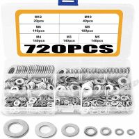 720Pcs Flat Washers in 304 Stainless Steel Assortment  M3 M4 M5 M6 M8 M10 M12 Flat Washer for Sealing Screws Sealing Rings Nails  Screws Fasteners