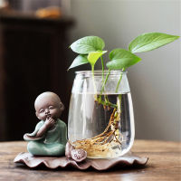 Terrarium Hydroponic แจกันพืช Creative Monk พระพุทธรูปตัวเลขดอกไม้หม้อแก้วใสแจกันโต๊ะพืชบ้าน Bonsai Decor