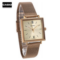 Velashop นาฬิกาข้อมือผู้หญิงคาสิโอ Casio Standard สายถักสแตนเลสสีโรสโกลด์ รุ่น  LTP-E155MR-9BDF,  LTP-E155MR-9B,  LTP-E155MR