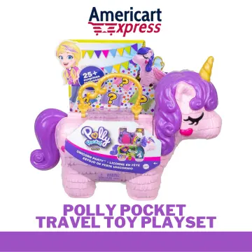 Polly Pocket 2-in-1 Travel Toy Playset, Unicorn Toy with 2 Dolls & 25  Surprise Accessories, Unicorn Party Large Compact