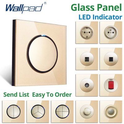 【DT】hot！ Wall 1 2 3 4 Gang Way With Indicator Socket Electric Outlet Gold Glass Panel AC220V