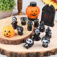 1ชุด1:12 Dollhouse Miniature เครื่องประดับฮาโลวีน Ghost Tombstone ฟักทองนกฮูกหมวกแม่มดรุ่น DIY DollHouseHalloween Scene Decor