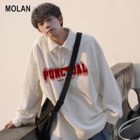 MOLAN เสื้อยืดโปโล ผู้ชายแขนยาวป๊อปที่ไม่มีหมวกแบบเสื้อโปโลแขนยาวของผู้ชายเสื้อโค้ทมีปก