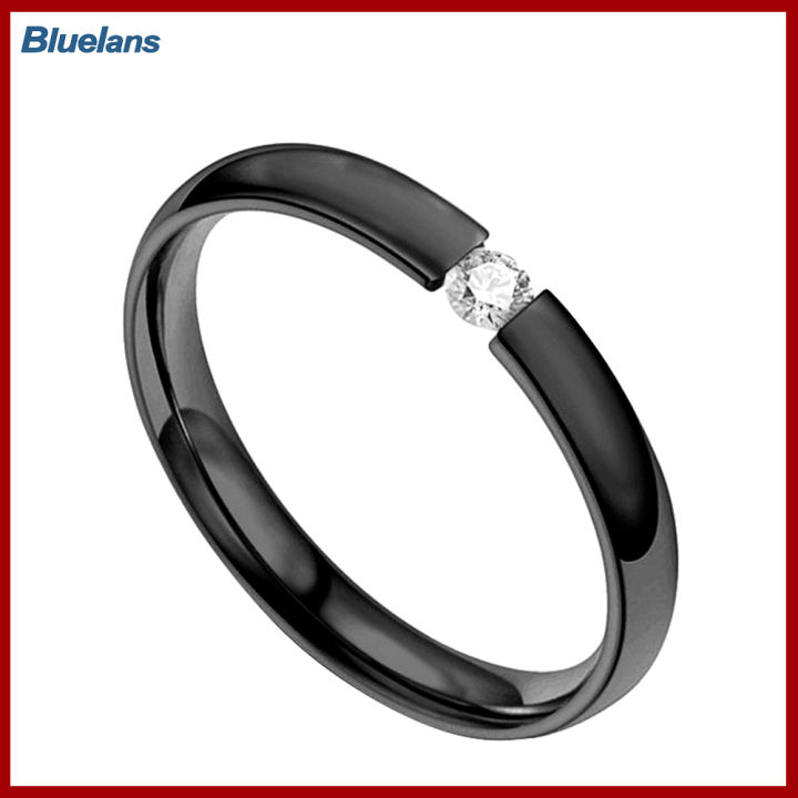 Bluelans®เครื่องประดับแหวนใส่นิ้วแต่งงานสแตนเลสคู่เพชรสังเคราะห์ Unisex แฟชั่น