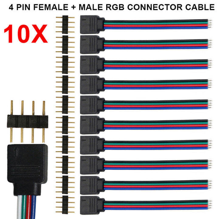 bokali-10pcs-3528-5050-rgb-4พินชาย-คอนเนคเตอร์ตัวเมียสายเคเบิลสำหรับแถบled