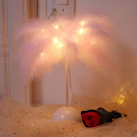 LED Fairy Feather Lamp Desk Decorative Table Lamp Remote Control for Home Livingroom Bedroom Girl Room Wedding Decor Night Light