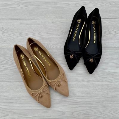2023 new Tory Burch 2022 Tory Charm Two Colors Sheep suede material 4.5cm cat heel pointed shoes casual commuter shoes