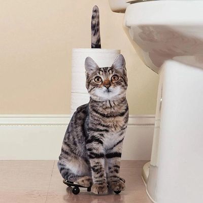 ◇ Cute Cat Toilet Paper Holder WC Paper Stand Stand Rack with Base Kitchen Roll Holder Wc Accessories Iron Art Bathroom Decor