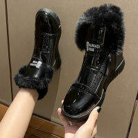 Warm Flats Plush Snow Boots ผู้หญิงแพลตฟอร์มขนสัตว์ข้อเท้ารองเท้า2023ใหม่แนวโน้มฤดูหนาวสบายๆซิปเชลซีรองเท้า Fad Designer Shoes