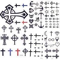 【YF】 Black Little Cross Christ Waterproof Tattoo Ghost Anchor Women Body Arm Art Bible Temporary Men Hands Star Tatto Stickers