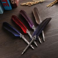 1 Set New Luxury Feather Pen 5 Nib Vintage Quill English Calligraphy Signature Pen European Gift Box Scuba Dive Writing Tool