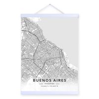 Buenos Aires, Argentina City Map Wooden Framed Canvas Painting Home Decor Wall Art Print Pictures Poster Hanger