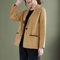 2021 Autumn New Large Size Womens Clothing Loose Retro Corduroy Small Suit Jacket Womens Cardigan Solid Color