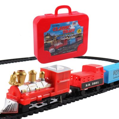 รถรางรถไฟฟ้าของเล่นขนาดเล็กแบบคลาสสิกรถไฟของเล่นรถยนต์ไฟฟ้าสำหรับเด็กของเล่นคริสต์มาส