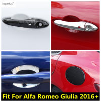 โครเมี่ยมคาร์บอนไฟเบอร์อุปกรณ์เสริมสำหรับ Alfa Romeo Giulia 2016-2020มือจับประตูชามกรอบน้ำมันเชื้อเพลิงถังหมวกตกแต่งปกตัด