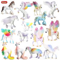 Oenux จำลอง Fairy Tale Fly Horse รุ่นที่มีสีสัน Horse Action Figures ตำนาน Rainbow Pegasus ตุ๊กตาสัตว์ของเล่นเด็กของขวัญ