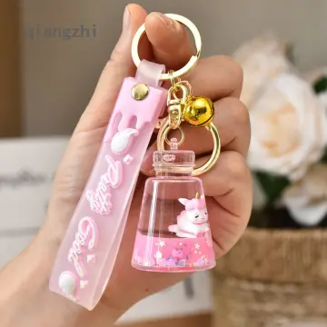 Creative Acrylic Quicksand Into Oil Cherry Blossom Key Chain Cute Couple  Bag Pendant Keyfob Floating Liquid Sakura Keychain Gift