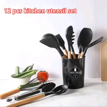 12pcs Kitchen Utensil Set Silicone Household Wooden Cooking Tools Set