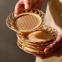 【CC】▲  Woven Saucer Drink Cup Coasters Non-slip Pot Holder Rattan Dining Table Placemat