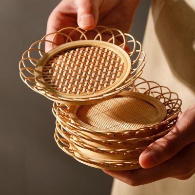 Bamboo Woven Saucer Mat Drink Cup Coasters Tea Pad Non-slip Pot Holder Rattan Woven Cup Mat Dining Table Placemat