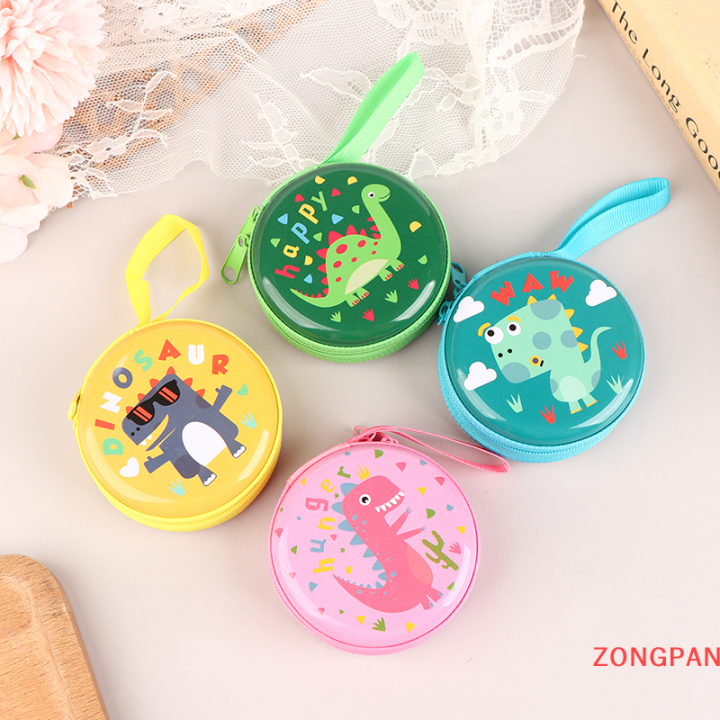 zongpan-กระเป๋าไดโนเสาร์ที่น่ารักกระเป๋าใส่เหรียญทรงกลมพิมพ์ลายน่ารักกระเป๋าสตางค์มีซิปกระเป๋าสตางค์สำหรับเด็กหญิงเด็กชายที่เก็บหูฟัง