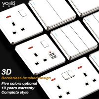 Vollia ปลั๊ก 3 ขาปลั๊กผนังซ็อกเก็ตแผงพร้อม USB 1/2/3/4 แก๊ง 1/2 ทางปุ่มไฟฟ้าสวิตช์ปิด/เปิดโคมไฟทันสมัย 13amp สากลเต้ารับติดผนังซ็อกเก็ตพร้อมฝาครอบสีขาวหลายช่องจ่ายไฟ 220V สวิตช์และเต้ารับสำหรับบ้านทีวี/คอมพิวเตอร์/โทรศัพท์ ซ็อกเก็ต