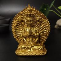 Golden Chinese FengShui Thousand-hand Guan Yin Buddha Statue Carving Kwan Yin Buddha Sculpture Figurines Home Decoration Statues