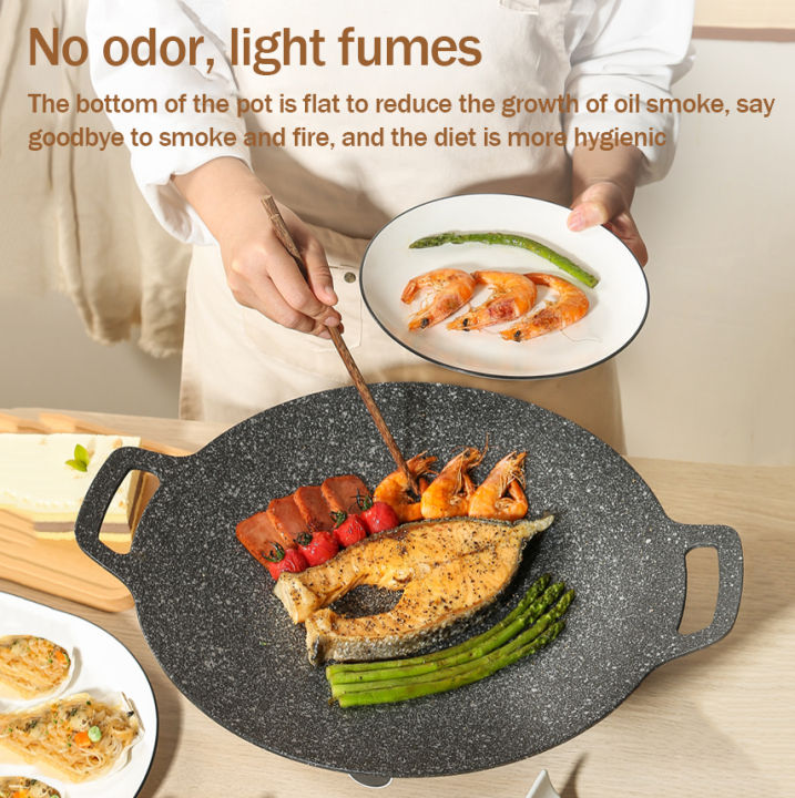 Korean Round Grill Pan Outdoor Camping Frying Pan Flat Pancake Griddle  Non-stick Maifan Stone Cooker Barbecue Tray BBQ Supplies