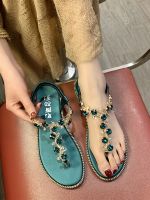 ❇❃✠ Roman sandals womens summer 2023 new all-match fairy style lady flat bottom rhinestone herringbone pinch beach womens shoes