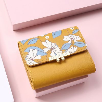 【JH】2021 New Flowers Cute Women Wallet Buckle Folding Girl Small Wallet Brand Designed PU Leather Coin Purse Female Card Holder