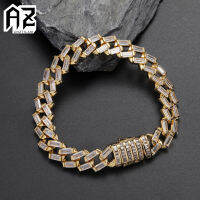 AZ 12mm Square Zircon Stone Cuban Link Chain Bracelets for Women Men Hip Hop Necklaces Goth Choker Free Shipping