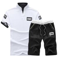 HOT14★Summer Short-sleeved Suit Mens T-shirt Shorts Suit Polo Shirt Mens Sportswear Two-piece Suit